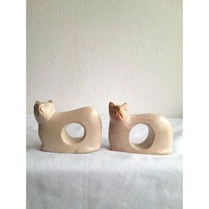 Vintage Cat Napkin Holders WildCat Stone 3" set of 2 Kenya Made